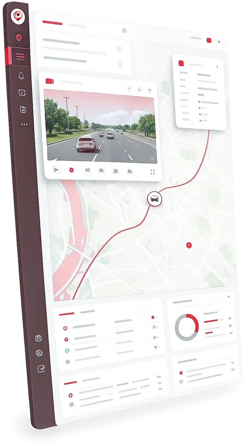 Plataforma de SekurityGPS con el mapa, el recorrido del vehículo y la cámara en vivo